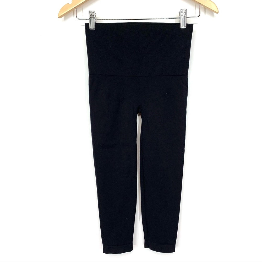 Spanx Solid Black Wide Control Top Band Cropped Leggings New Nwot Size Small
